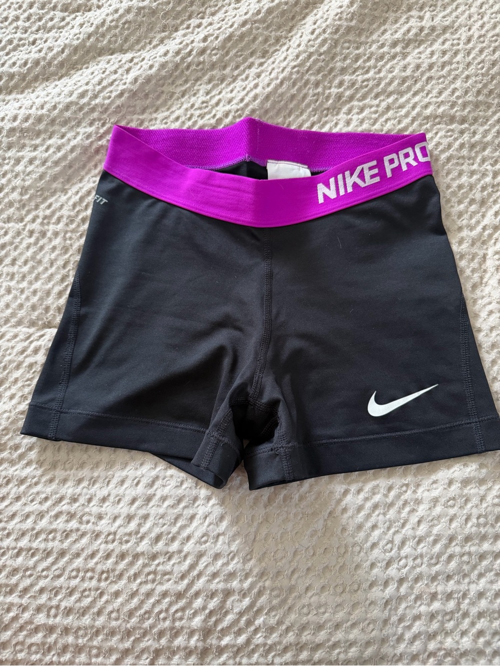 Nike Women’s Black Athletic Shorts with Purple Waistband
